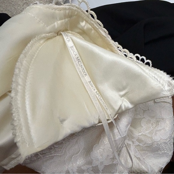 Vintage Jessica McClintock Gunne Sax Size 18W Black Ivory Lace Maxi Dress Slit - Picture 10 of 16